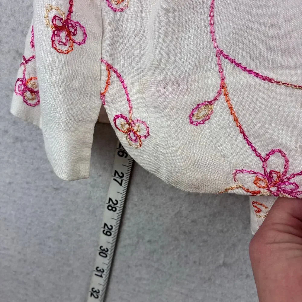 Sarah Spencer 100% Linen 3/4 Sleeve Button Up Blouse Women 2X Floral Whimsy READ